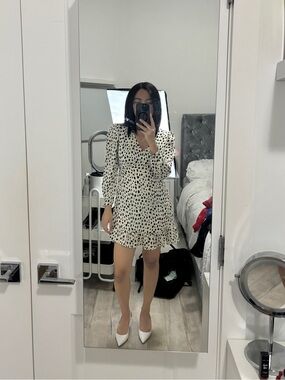 Mango Cream Dress with Black Spot Print